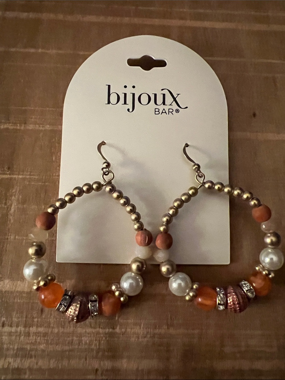 3/$18 Bijoux BAR Gold-Tone Hoop Earrings with Orange and Pearl Accents Lot 6041